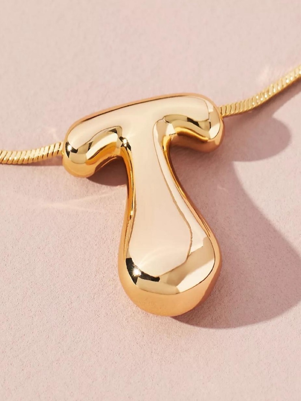 Anthropologie Gold Plated Bubble Letter Initial T Necklace NWOT Jewelry Monogram